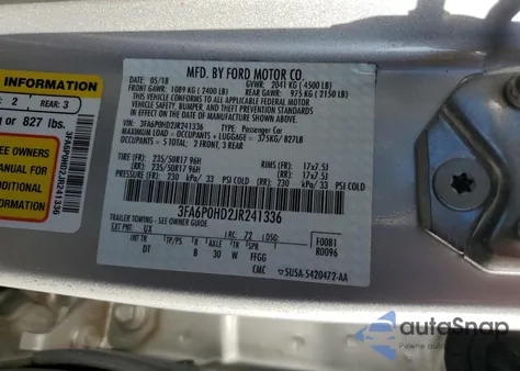 2018 Ford Fusion Se из США, поврежденный, VIN 3FA6P0HD2JR241336